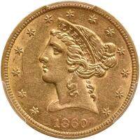 1860-S $5 Liberty PCGS AU58
