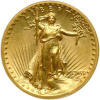 1907 $20 St. Gaudens. High Relief, Wire Rim PCGS AU58