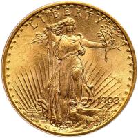 1908 $20 St. Gaudens. No Motto PCGS MS63