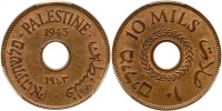Palestine. 10 Mils, 1943. PCGS graded MS63 BN