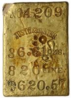 Justh & Hunter, Assayers Gold Ingot Bar. No. 4209. Fineness: 820. Troy Ounces: 36.61