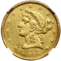 1852 Wass, Molitor & Co. (San Francisco) $5 Gold. Small head NGC VF30