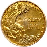 1991-W Mt. Rushmore Golden Anniv. Silver $5 Gold PCGS MS69