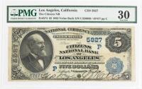 1882, $5 National Bank Note. Second Charter Period, Value Back