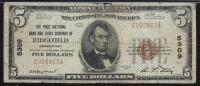 $5 National Bank Note. First NB & TC of Ridgefield, CT. Ch. 5309. Fr. 1800-1. PMG Fine 12.