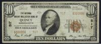 $10 National Bank Note. National Mount Wollaston Bank, Quincy, MA. Ch. 517. Fr. 1801-2. PCGS-C Very Fine 20.