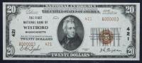 $20 National Bank Note. First NB, Westboro. Ch. 421. Fr. 1802-2. PCGS-C Choice AU 55PPQ.