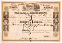 Bank of the United States Stock Certificate 1837 Signed by Bank President Nicholas Biddle