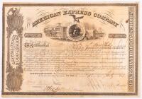 Rare American Express Stock Certificate Issued July 11,1861 Signed by Henry Wells and William G. Fargo in Very Fine Condition