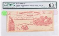 Clinton County, Iowa. DeWitt. Oct. 1862. Soldiers Bounty Warrant