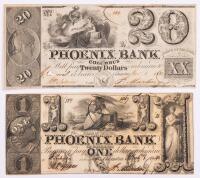 Pair of Georgia, Columbus. Phoenix Bank Notes. $1.00 and $20.00
