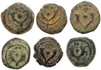 6-piece group of Choice Quality Hasmonean Dynasty Bronze Prutahs