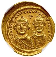 Heraclius with Heraclius Constantine, 613-641. Gold Solidus (4.42g)