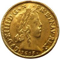 France. Louis d'or a la meche longue, 1653-N (Montpellier) PCGS XF