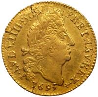 France. Louis d'or aux 4 L, 1695-T (Nantes) PCGS About Unc