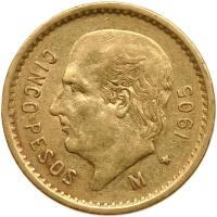 Mexico. 5 Pesos, 1905-M Choice VF