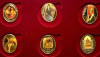 Set of Six Women in Art Colored Gold State Medals