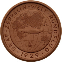 Germany. Bronze Graf Zeppelin Porcelain Medal, 1929. Choice Unc