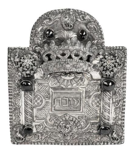 Rare, Small Silver Torah Shield. Late 18th - Early 19th Century in Silver with Faceted Glass Accents