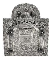 Rare, Small Silver Torah Shield. Late 18th - Early 19th Century in Silver with Faceted Glass Accents