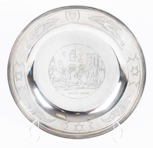 Exceptional and Rare Silver Platter, Amsterdam, 1822, Center Engraving Based on "Friday Evening Blessing" by Moritz Oppenheim