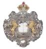 19th Century Viennese Torah Breastplate Superb Artistry, 800 Silver with Crown at Top in Brass as are the Lions Turquoise & Garn