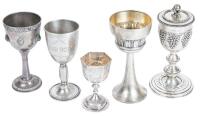 Five Sterling Silver Kiddush Cups, Each Very Appealing and all in Excellent Condition. Early to Midlle 20th Century