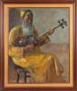 Shlomo Bernstein: "Gentleman Playing a Tar" Original Oil on Canvas Mounted on Wood Panel