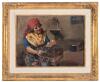 Michele Garinei: "Woman Selling Songbirds" Original Oil on Canvas.