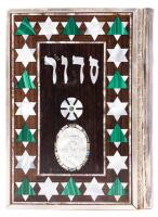 Magnificent Siddur Avodat Jewish Prayer Book in Sterling Silver Decorated with Inlaid Wood, Malachite and Mother of Pearl from 1
