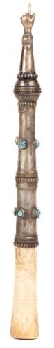 19th Century Polish Yad with Turquoise Cabochons in Low Grade Silver, Brass and Horn