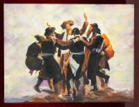 Artist Unknown. Contemporary Acrylic on Canvas of Rabbis in Joyful Dance