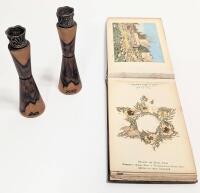 Pair of Shabbat Candlesticks in Olive Wood from Israel + Antique Pressed Book of Flowers also in Olive Wood with Inlaid Details