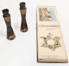 Pair of Shabbat Candlesticks in Olive Wood from Israel + Antique Pressed Book of Flowers also in Olive Wood with Inlaid Details