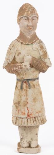 Ancient Chinese Tang Dynasty Terracotta Male Figure in White Slip and Remnants of Original Pigments, Superior Reproduction