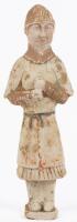 Ancient Chinese Tang Dynasty Terracotta Male Figure in White Slip and Remnants of Original Pigments, Superior Reproduction