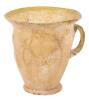 Museum Worthy, Ancient Roman Large Glass Cup with Handle and Raised Leaf Designs Intact.