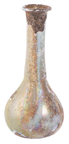 Appealing, Free-Standing Balsarium, Clear Glass but Having a Swirl of Colorful Iridescence and Encrustation