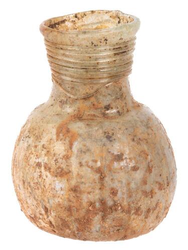 Mold-Blown Balsarium with Incisions Completely Encircling the Bottle with Exceptional Glass Threading Around the Neck