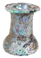Ancient, Heavy, Dark Green Glass Unguentarium with Spectacular Iridescence in Blues and Purples Covering the Entire Bottle