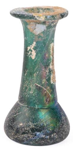 Outstanding Thick, Heavy, Dark Green Blown Glass Unguentarium Likely for Kohl, Choice Example and Condition