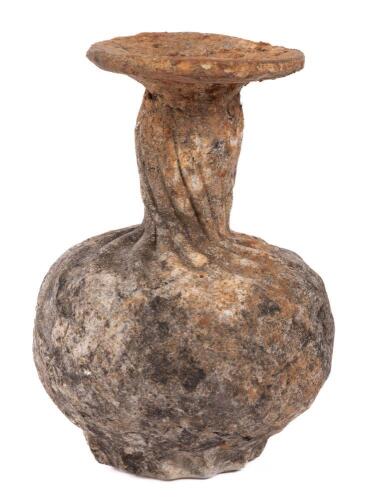 Exceptional Mold-Blown Unguentarium with a Twist Pattern on Body and Neck Finished with a Raised Base.