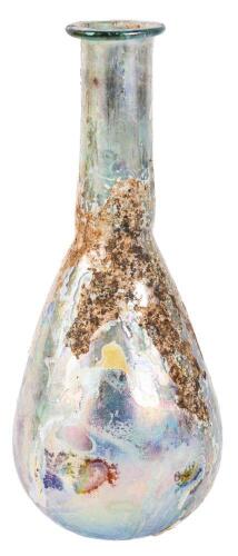 Unguentarium in Light Blue Glass with Spectacular Silver Iridescence. Beautiful Example