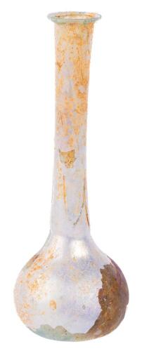 Unguentarium, Free-Standing with Elongated Neck with Iridescence and What Appears as Residue Inside the Bottle