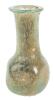 Short, Mold-Blown Unguentarium in Light Green Glass with Four Dimples Surrounding Body.