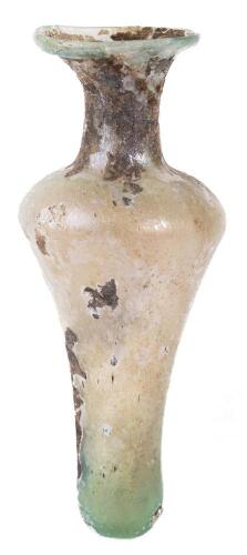 Amphora Shaped Blown Glass Unguentarium in Greenish Glass and Flared Mouth