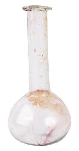 Tall, Long-Necked, Clear Glass Blown Unguentarium Virtually Free of any Encrustation or Iridescence. Just a Hint of Residue Inte