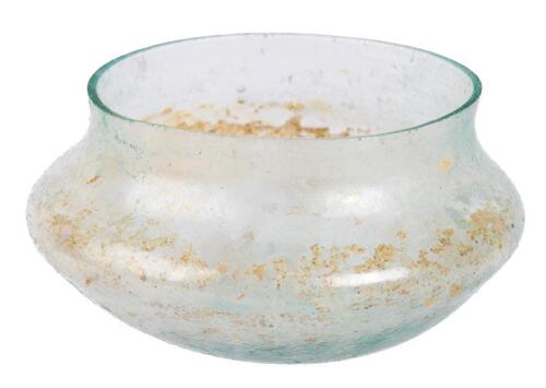 Small, Blown Cup or Pot in Light Bluish Glass with Slightly Rounded Base