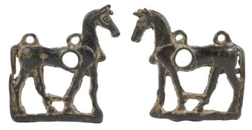 Magnificent Luristan Bronze Horse Bit Panels in the Form of Elegant and Graceful Horses, 8th-7th Century BC