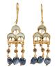 Beautiful High Karat Yellow Gold Revival Dangling Earrings Light and Deep Blue Glass Drops. Absolutely Wearable